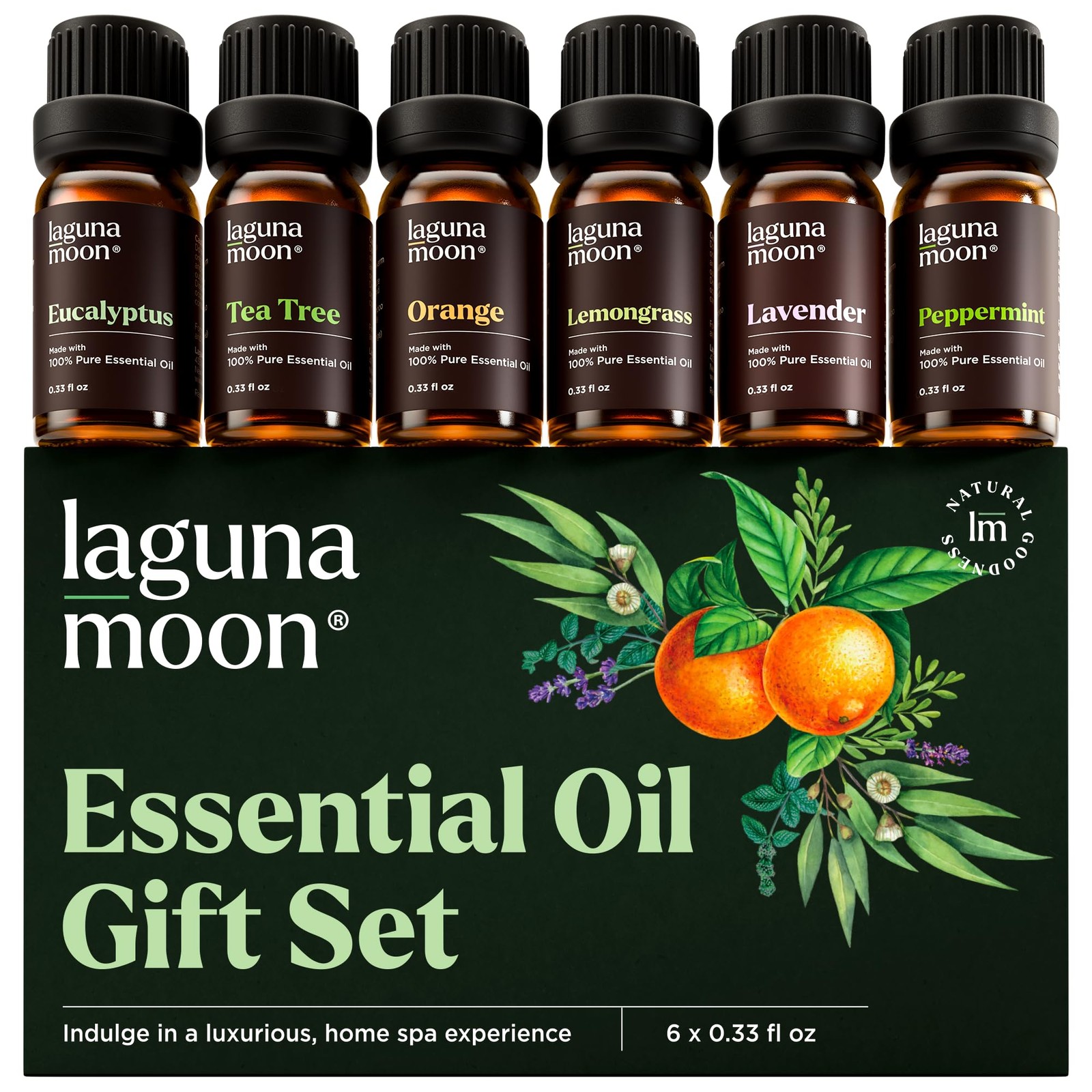 Lagunamoon Essential Oils Aromatherapy Set – 6 0.33 Fl Oz (Pack of 6), Green