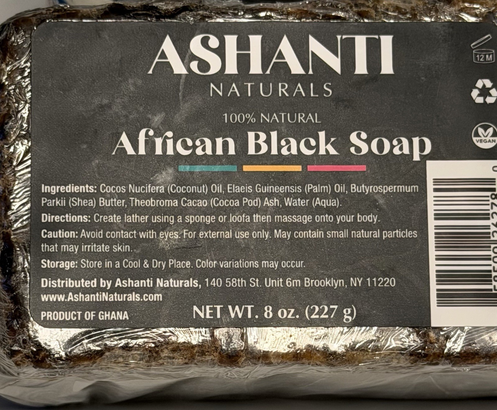 Ashanti Naturals African Black Soap Bar – 8 oz – 100% Natural Free Shipping