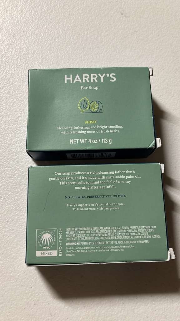 4 Pack Harry’s Men’s Cleansing Bar Soap Sulfate Free Shiso Scent 4 oz