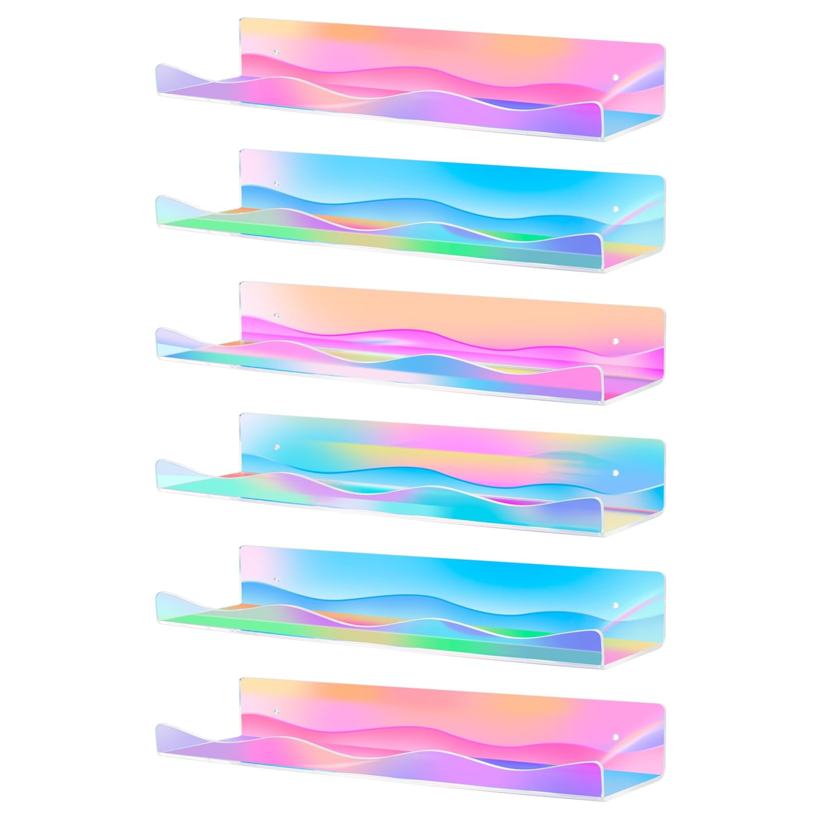 6-Pack Iridescent Acrylic Floating Shelves 15.7″ Wall Display for Collectibles