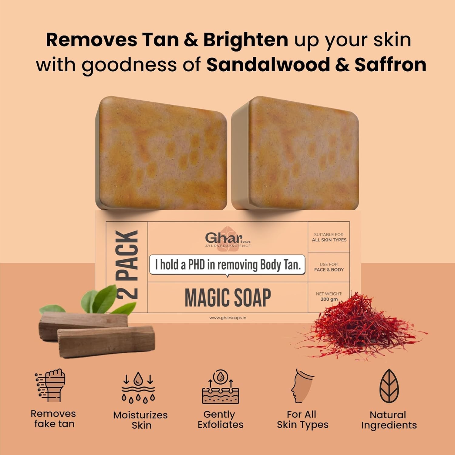 Ghar Soaps Sandalwood & Saffron Magic Soaps For Bath (100 Gms Pack Of 2) |