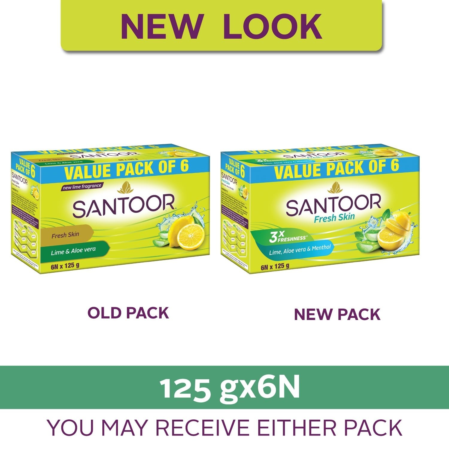 Santoor Aloe Vera & Lime Soap 125g X 6 | Fresh Skin Anti-Aging Soft Smooth