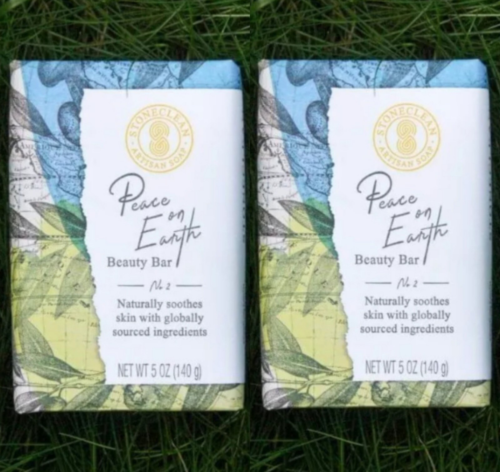 NEW! STONECLEAN Artisan (2-PACK) 5 Oz. Bar ●PEACE ON EARTH● Organic Beauty Soap.
