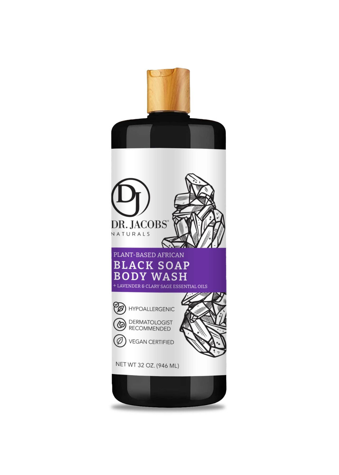 Dr Jacobs Naturals Authentic African Black Liquid Soap 32oz Lavender Sage Scent