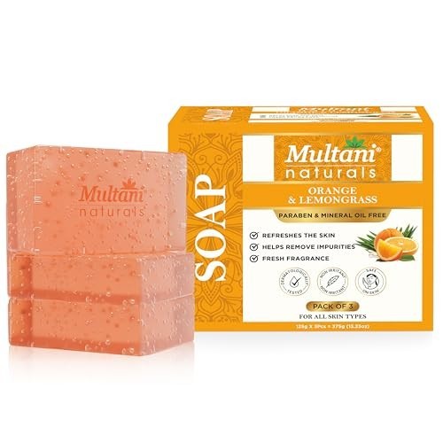 Multani Orange Lemongrass Soap 125g Pack of 3 Oil Control Body Bars FS