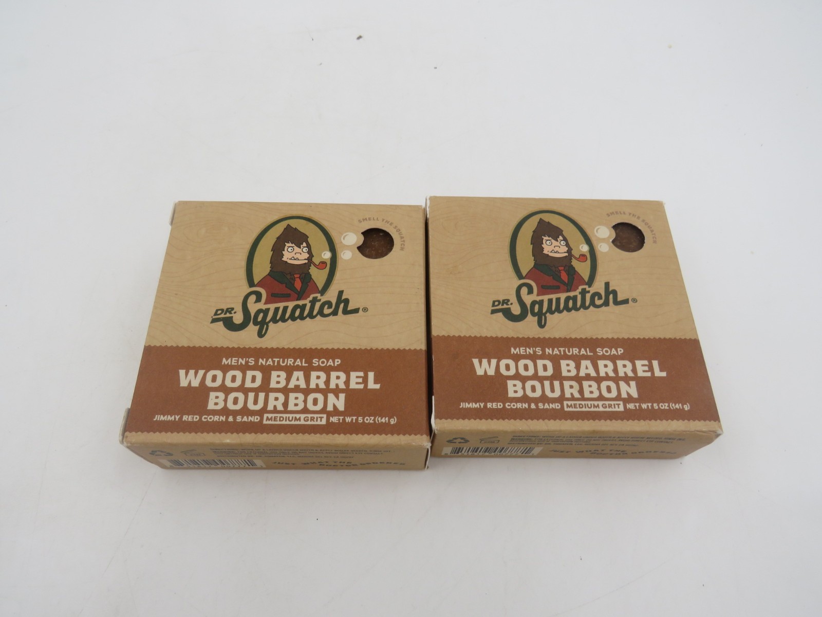 Lot of 2 Dr. Squatch Wood Barrel Bourdon Natural Soap Medium Grit 5 oz Bar NEW
