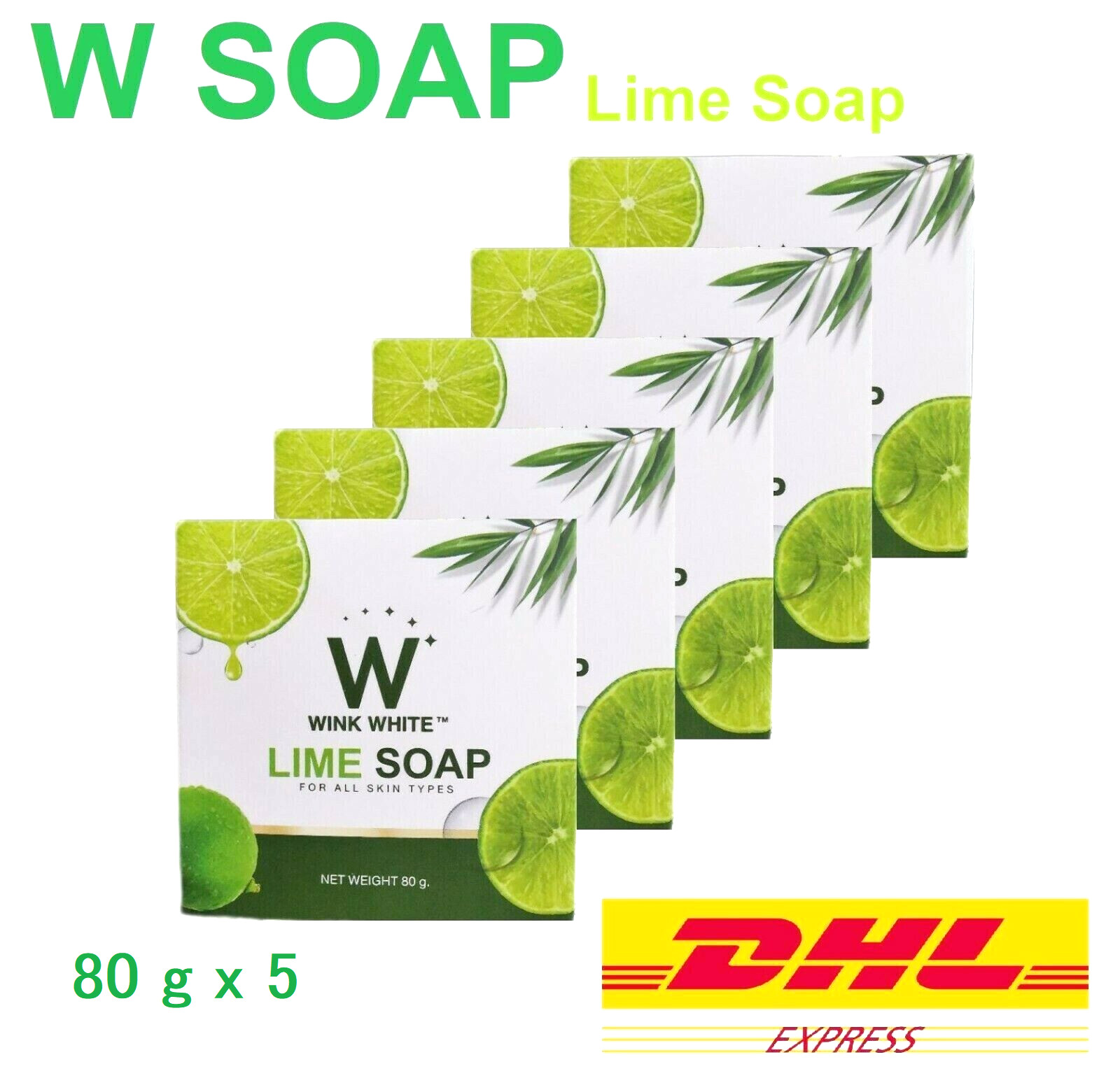 5 x Wink White Lime Soap AHA Whitening Skin Lightening Bleaching Face Body 80 g