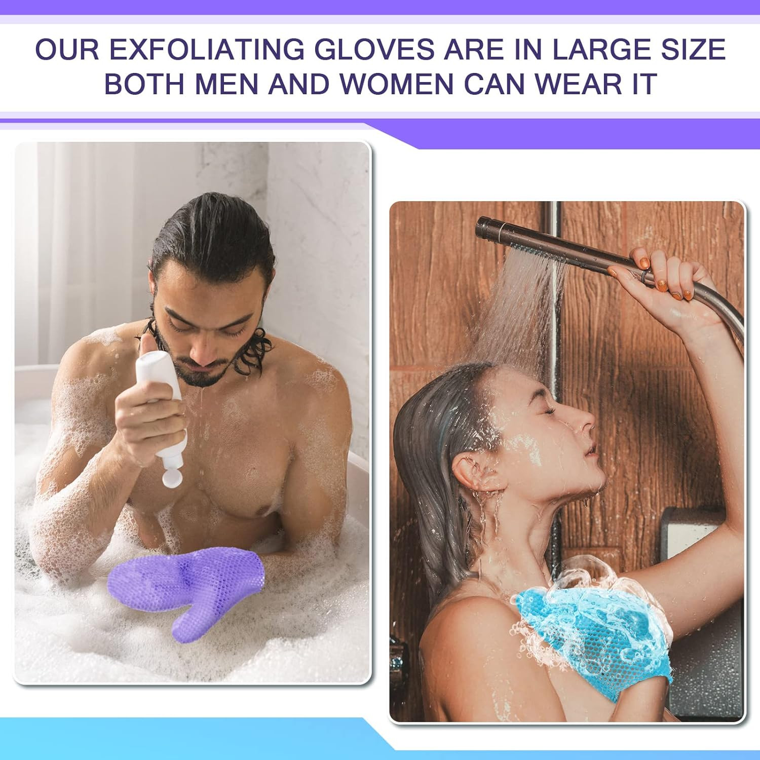 2 Pcs Honeycomb Exfoliating Glove Bath Mitt Body Spa Scrubber, Blue,purple