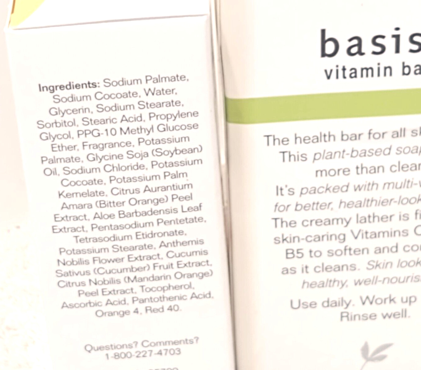 Basis Vitamin Bar Soaps 2 bars Cleans and Softens with Vitamin C, E, and B5