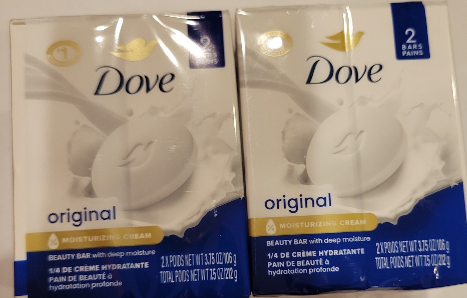 2 Ct Dove Original Beauty Bar Soap 3.75 oz Each. Total 4 .*BRAND NEW*
