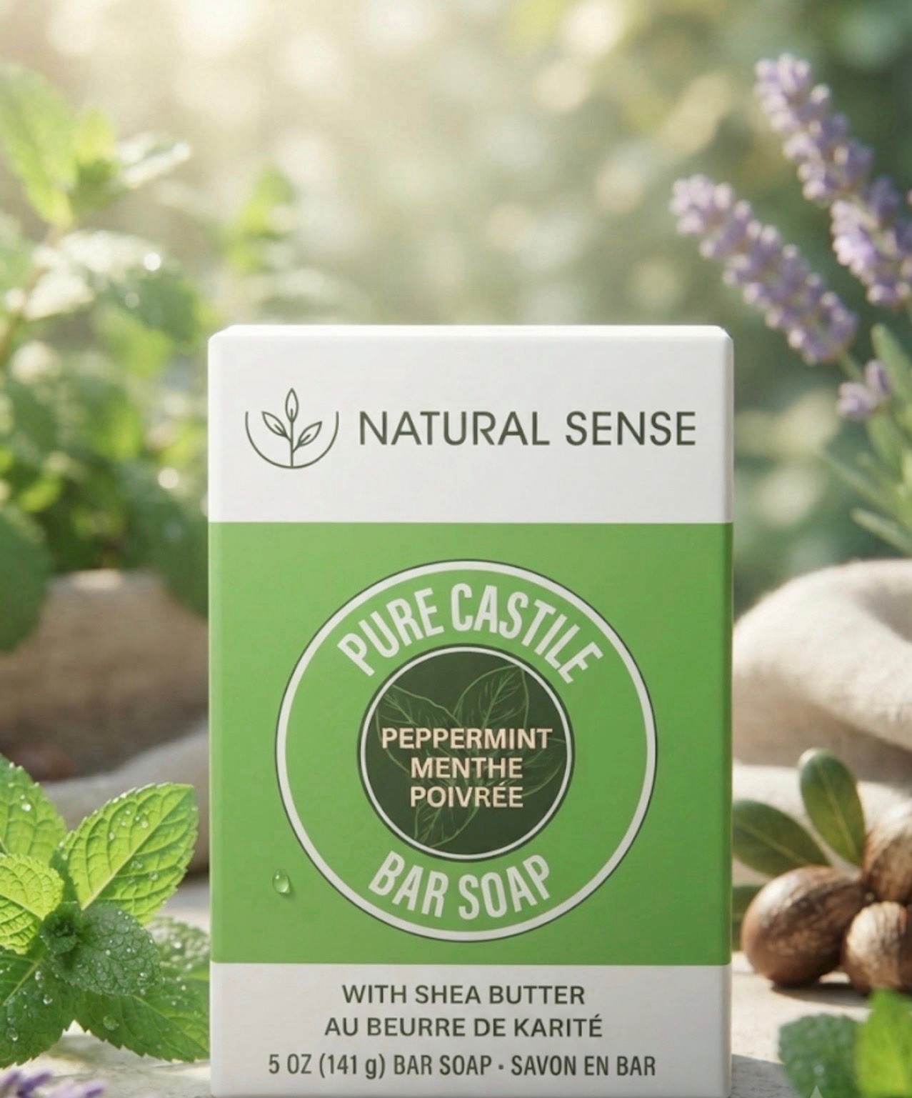 Natural Sense Pure Castile Peppermint Bar Soap 5 Oz Plant Based