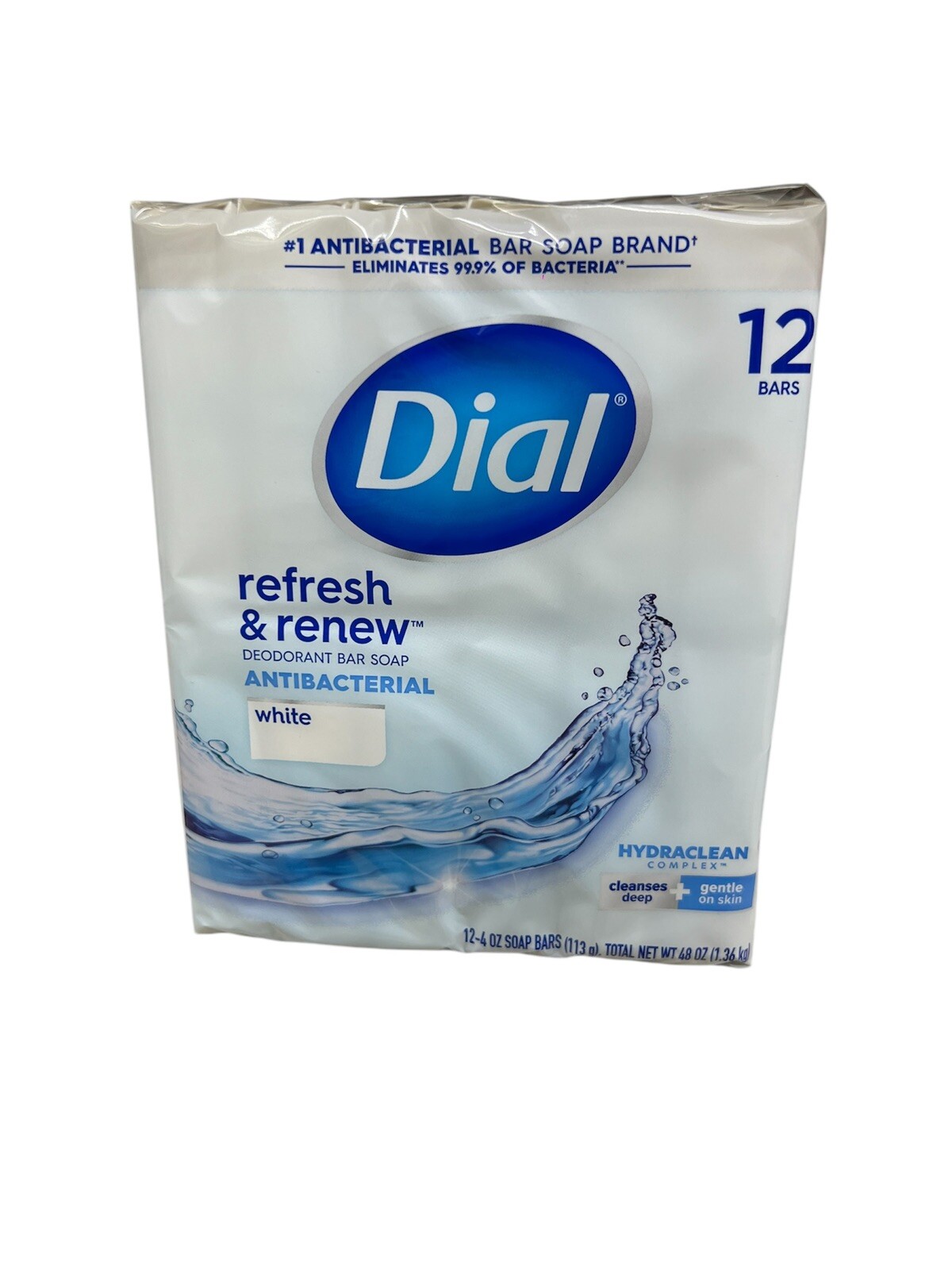 Dial Antibacterial Bar Soap, Refresh & Renew, White, 4 oz, 12 Bars