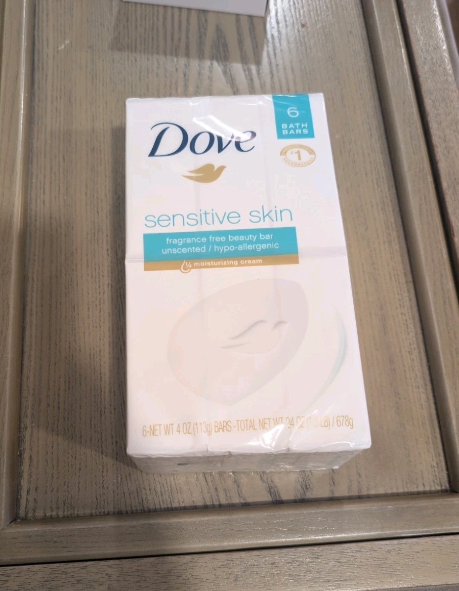 Dove Sensitive Skin Beauty Bar Soap Unscented Fragrance Free 6 Pack 4 oz Sealed