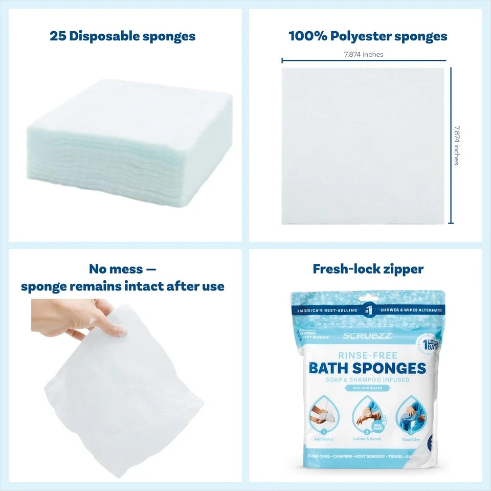 Scrubzz Disposable Rinse Free Bathing Wipes – 25 Count (Pack of 1), Unscented