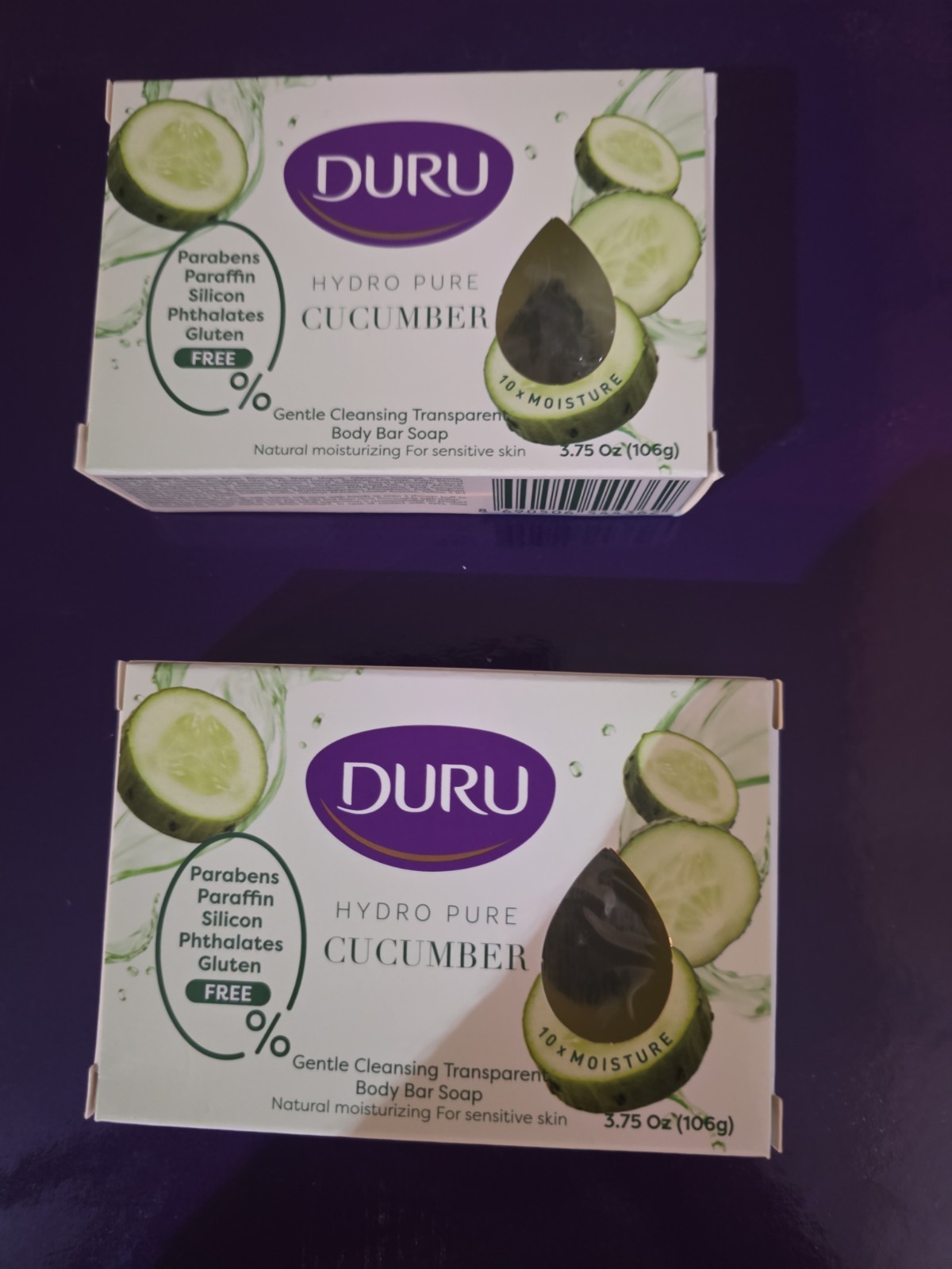 2 Duru Hydro Pure Cucumber Gentle Paraben-Free Vegan Transparent Bar Soap