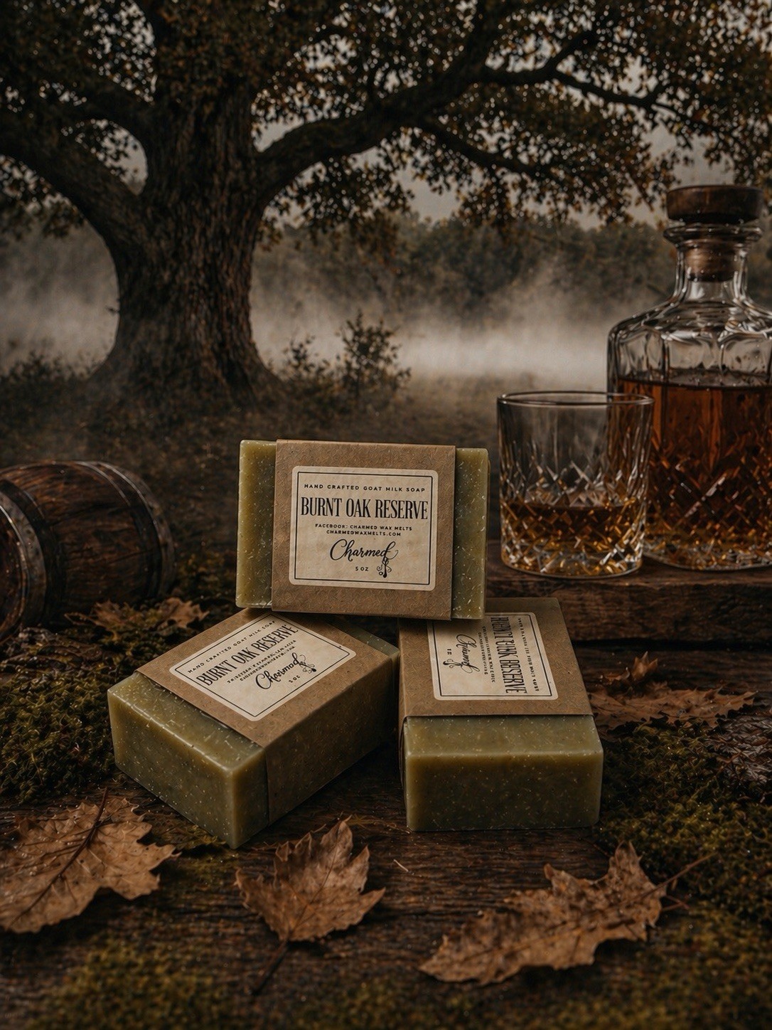 Charmed Burnt Oak Reserve Handcrafted Goat Milk Body Soap. (3) 5 oz bars.