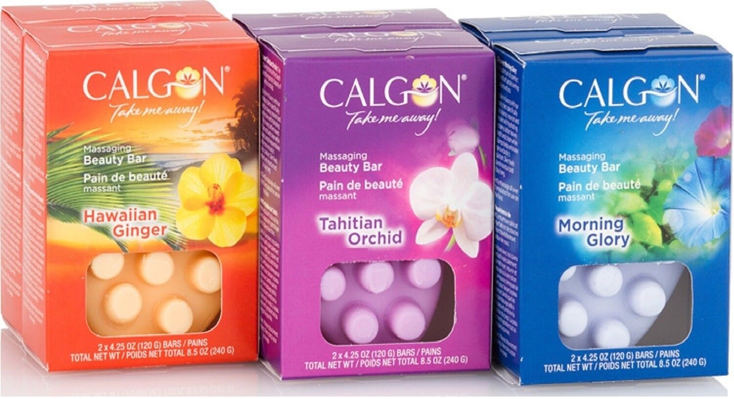 3 CALGON MASSAGING BAR SOAP HAWAIIAN ENGLISH GARDEN TAHITIAN ORCHID BUYER CHOICE