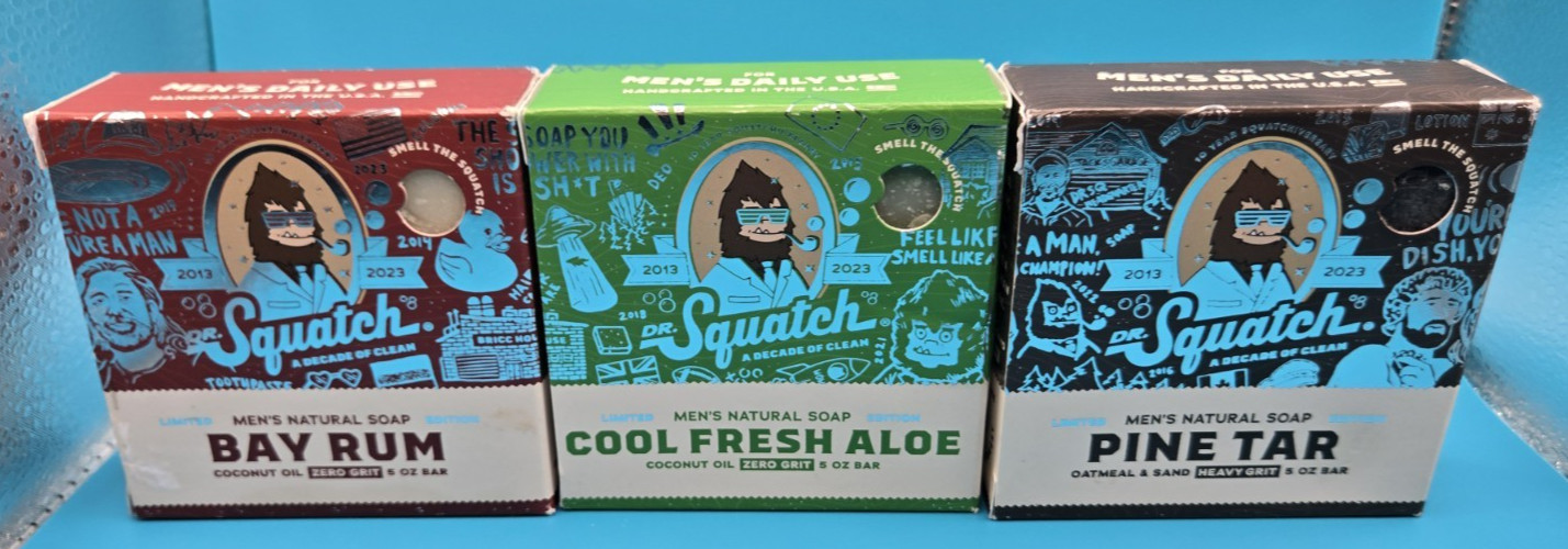 Dr Squatch 10th Anniversary Bundle Of 3; Cool Fresh Aloe, Bay Rum, And Pine Tar