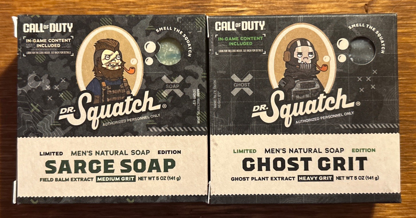New! Dr. Squatch Call Of Duty Limited Edition Ghost Grit And Sarge Soap Bundle