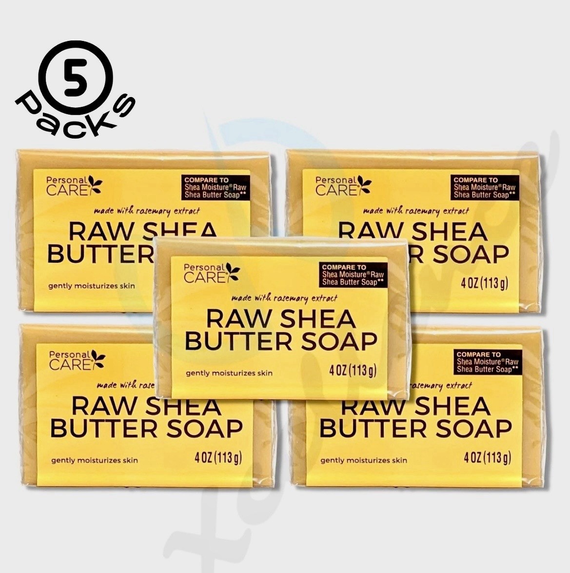 Raw Shea Butter Bar Soap by Personal Care, Gently Moisturizes Skin, 5 Packs