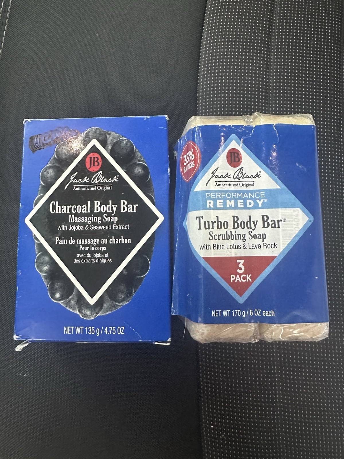 Jack Black Men’s Soap 2 Turbo Body Bars Scrubbing 1 Charcoal Massaging Soap NEW