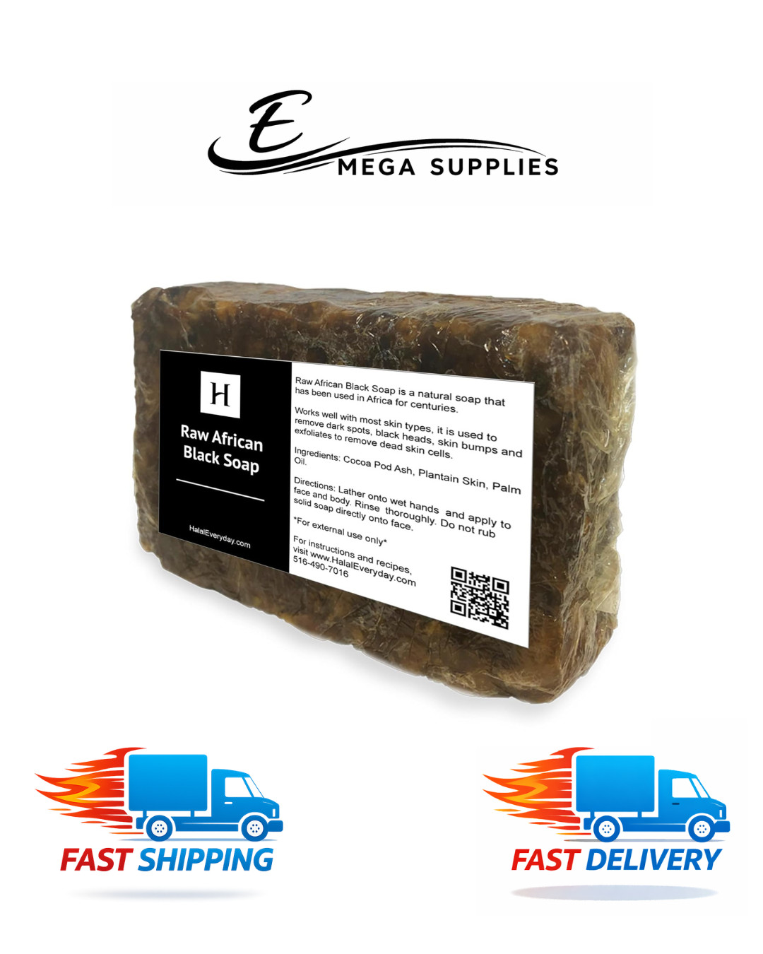 HalalEveryDay Raw African Black Soap 1 lb Shea Butter Natural Nourishing Bar