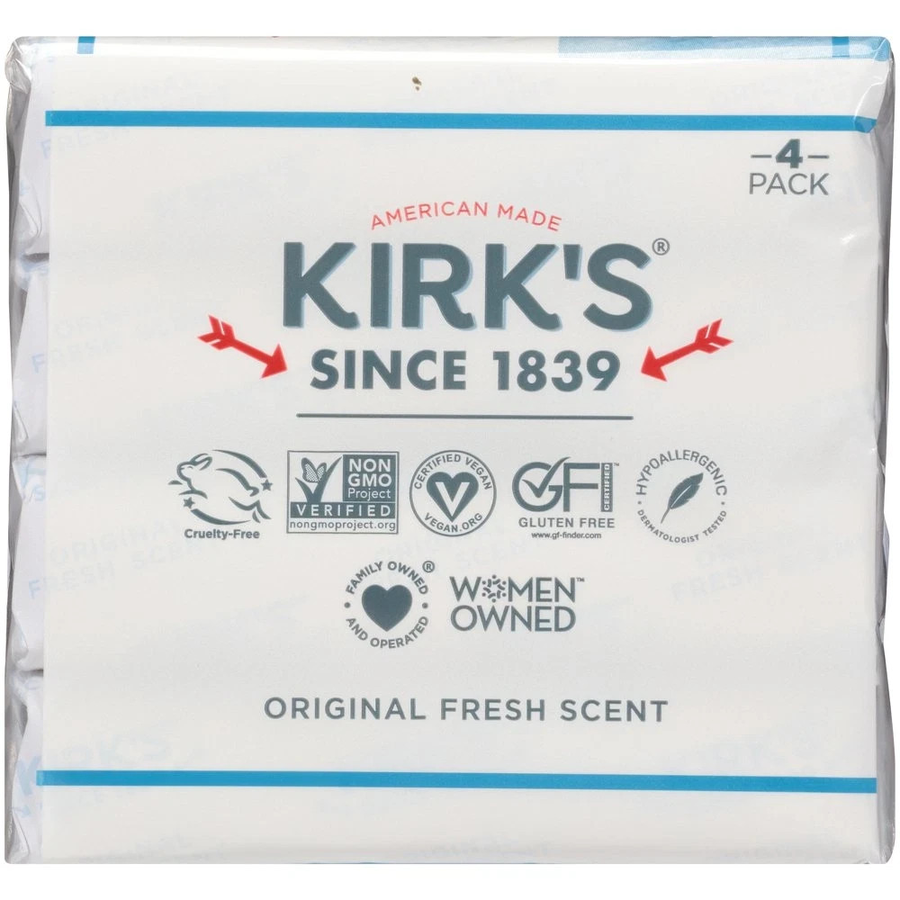 Kirk’s Castile Bar Soap – Made With Premium Coconut Oil, 4 oz. Bars, 4 Pack