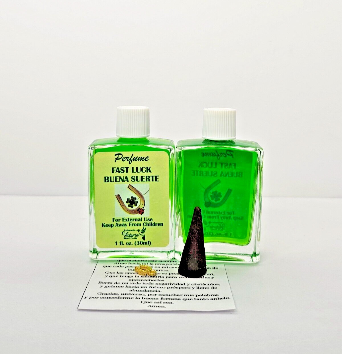 BUENA SUERTE PERFUME CON FEROMONAS INCLUYE: ORACION INCIENSO Y AMULETO