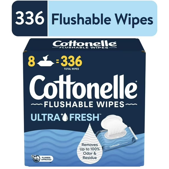 Cottonelle FreshFeel Flushable Wet Wipes for Adults and Kids, 8 Flip-Top Packs