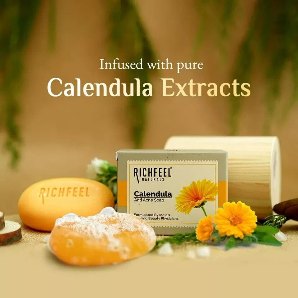 Richfeel Calendula Bath Soap Acne Blemishes Anti Acne Skin Prone 75g Pack Of 6