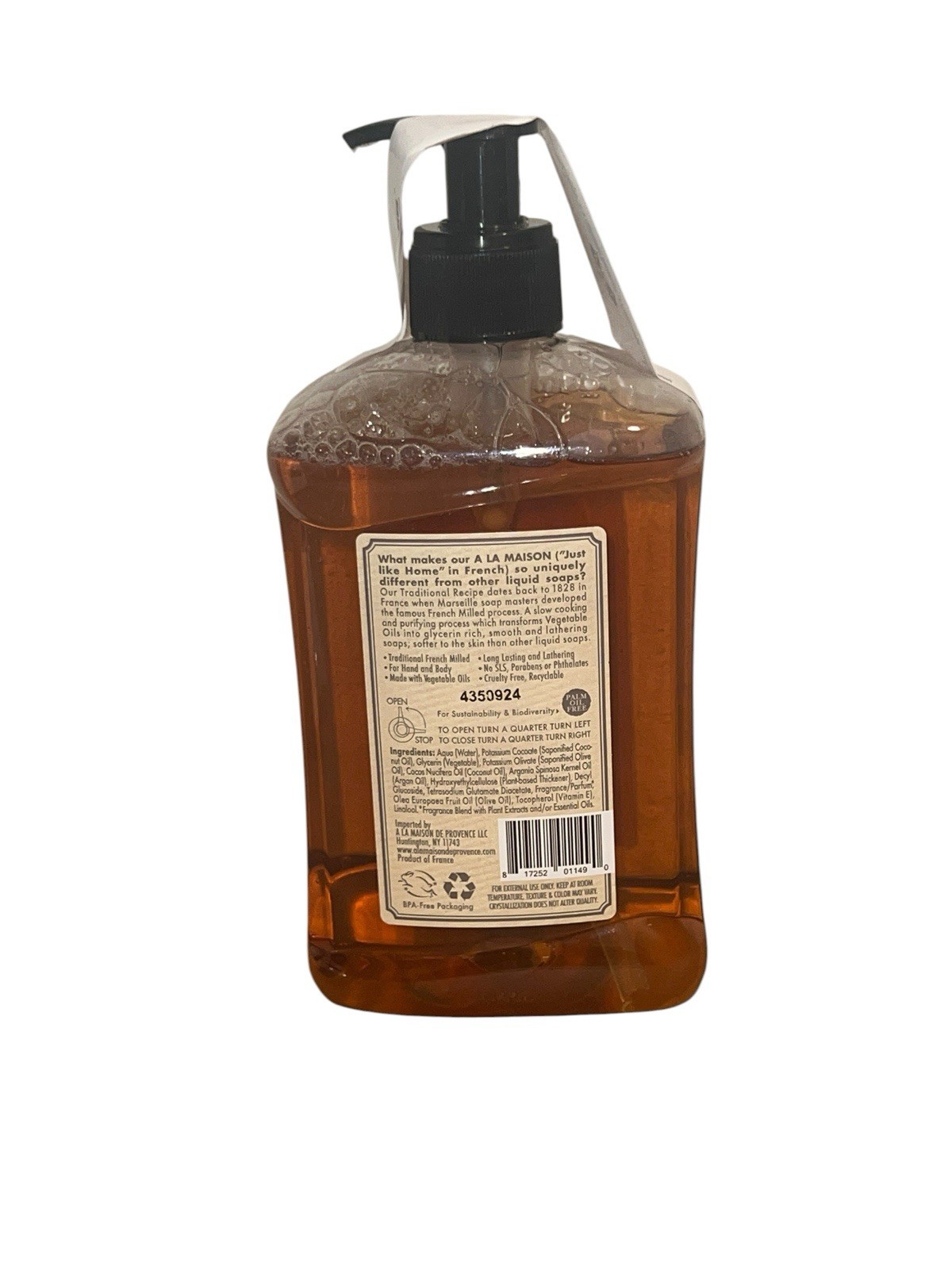 A La Maison Plumeria Liquid Hand Wash 16.9 oz French Milled Olive Argan Coconut