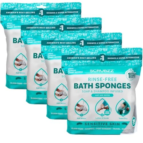 Scrubzz No Rinse Bathing Wipes Sensitive Skin 4 Pack