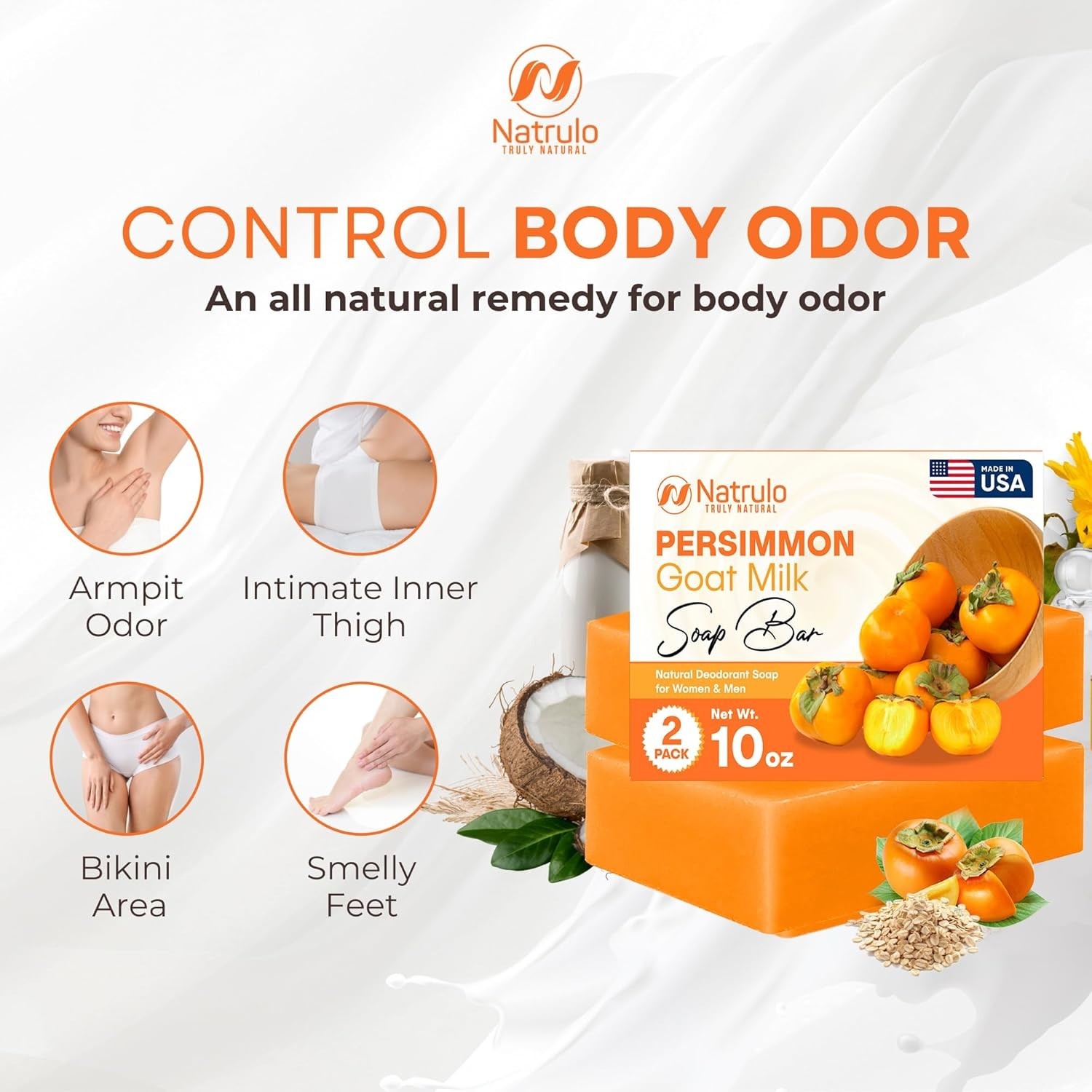 Persimmon Soap Bar for Body Odor Control – Purifying Deodorizing Body Wash with