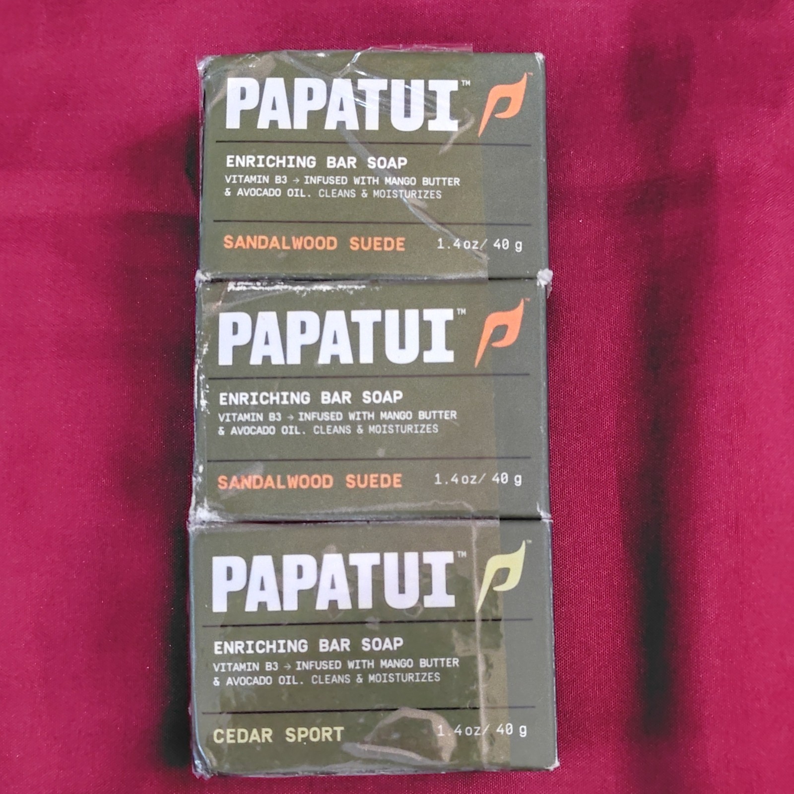 PAPATUI Enriching Bar Soap Moisturizing Multipack Sandalwood Suede/Cedar 1.4oz