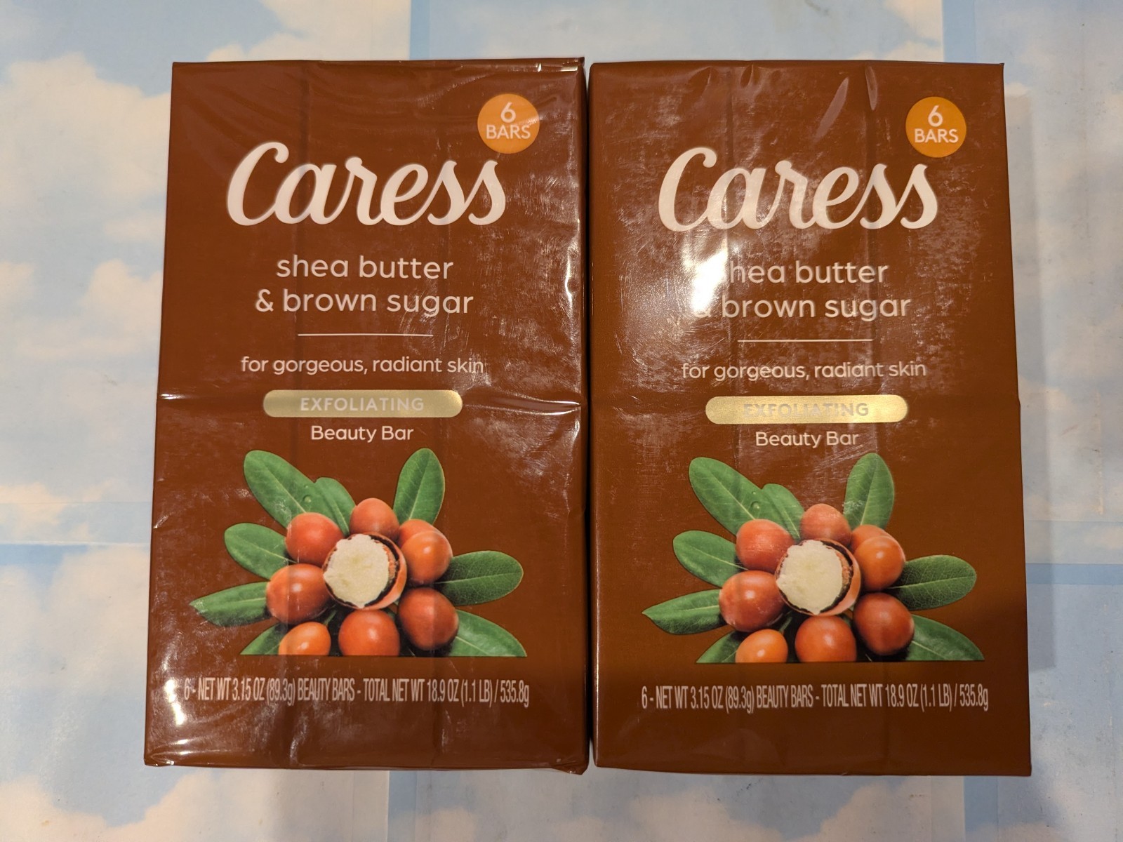 LOT (2) CARESS SHEA BUTTER & BROWN SUGAR BAR SOAP 6-3.15 OZ EACH TOTAL 12 BARS