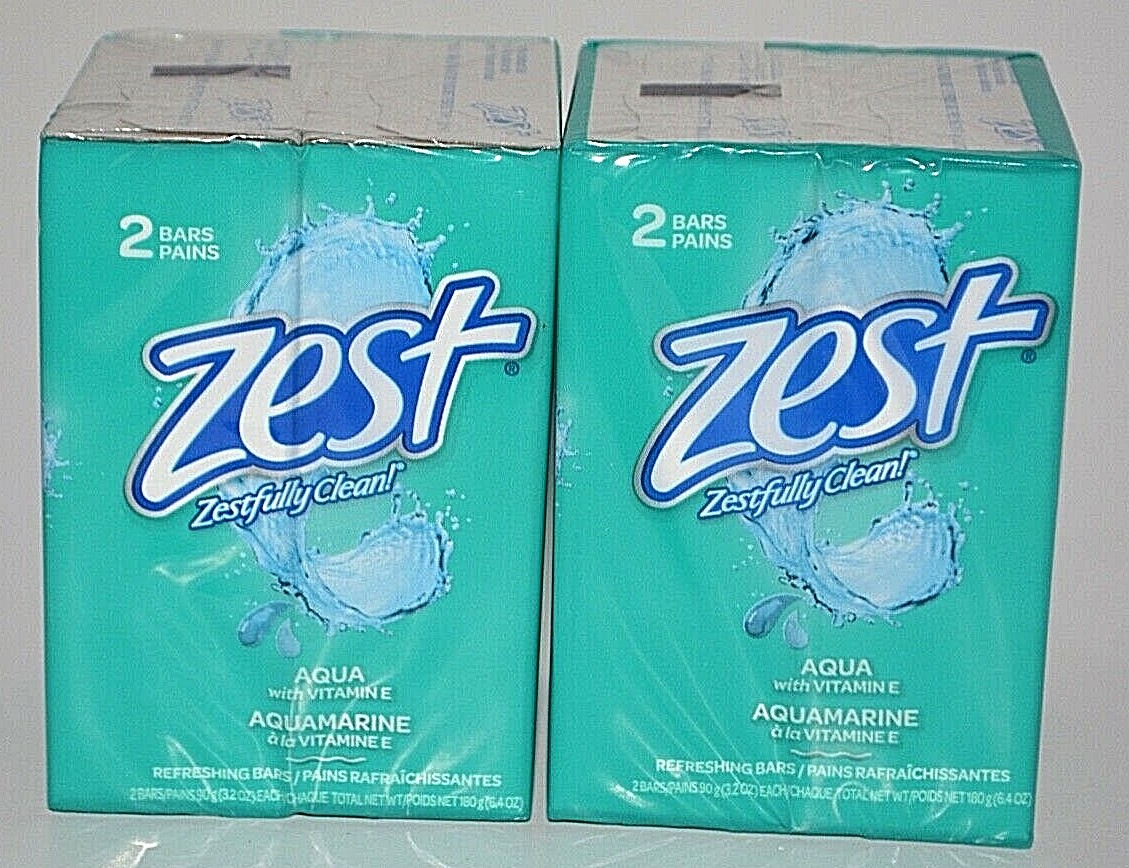 4 ZEST ZESTFULLY CLEAN AQUA AQUAMARINE REFRESHING BARS SOAP WASH BAR 3.2 OZ EACH