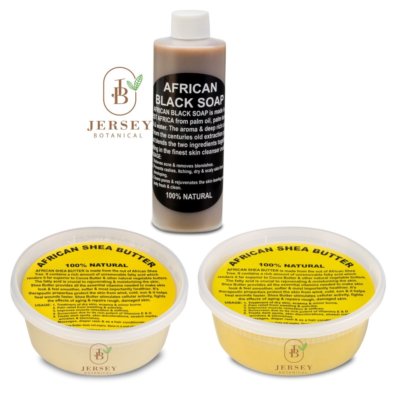 Raw African Shea Butter 8 oz. LIQUID Black Soap TRIO PACK Natural Organic Pure