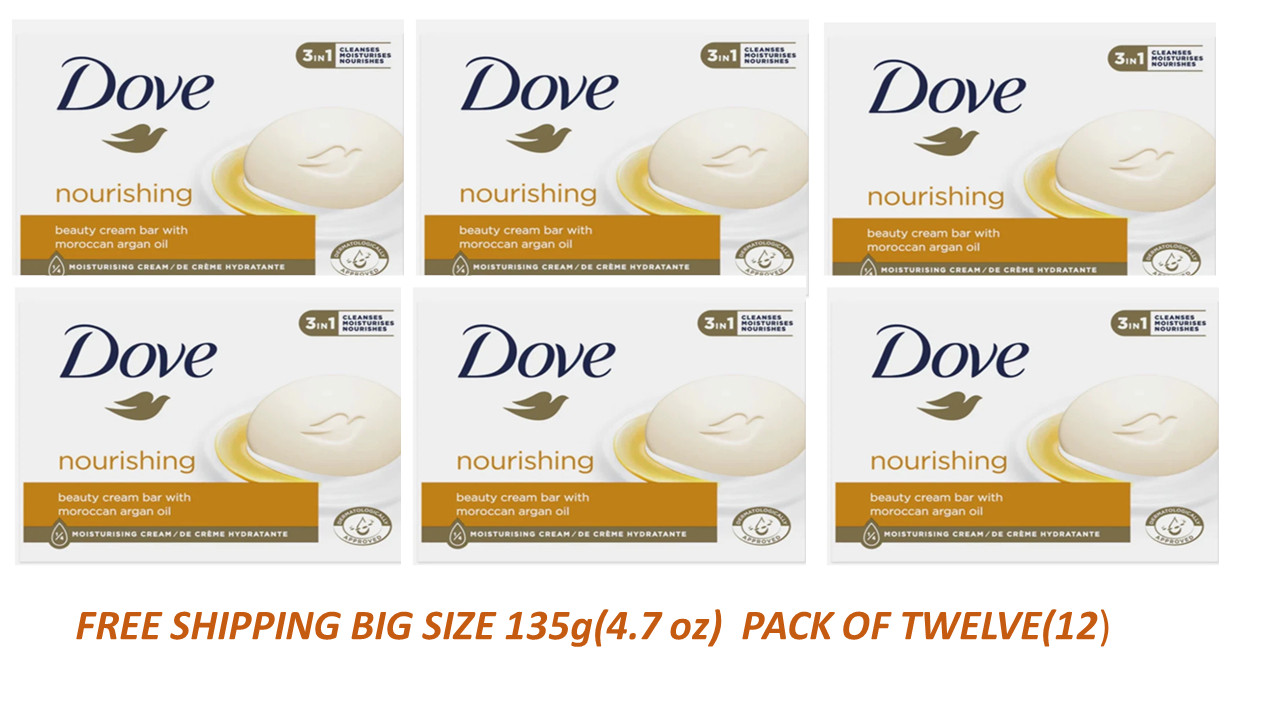 12 X Dove Bar Soap Nourishing Moroccan Argan Oil Moisture Cream 4.7 oz
