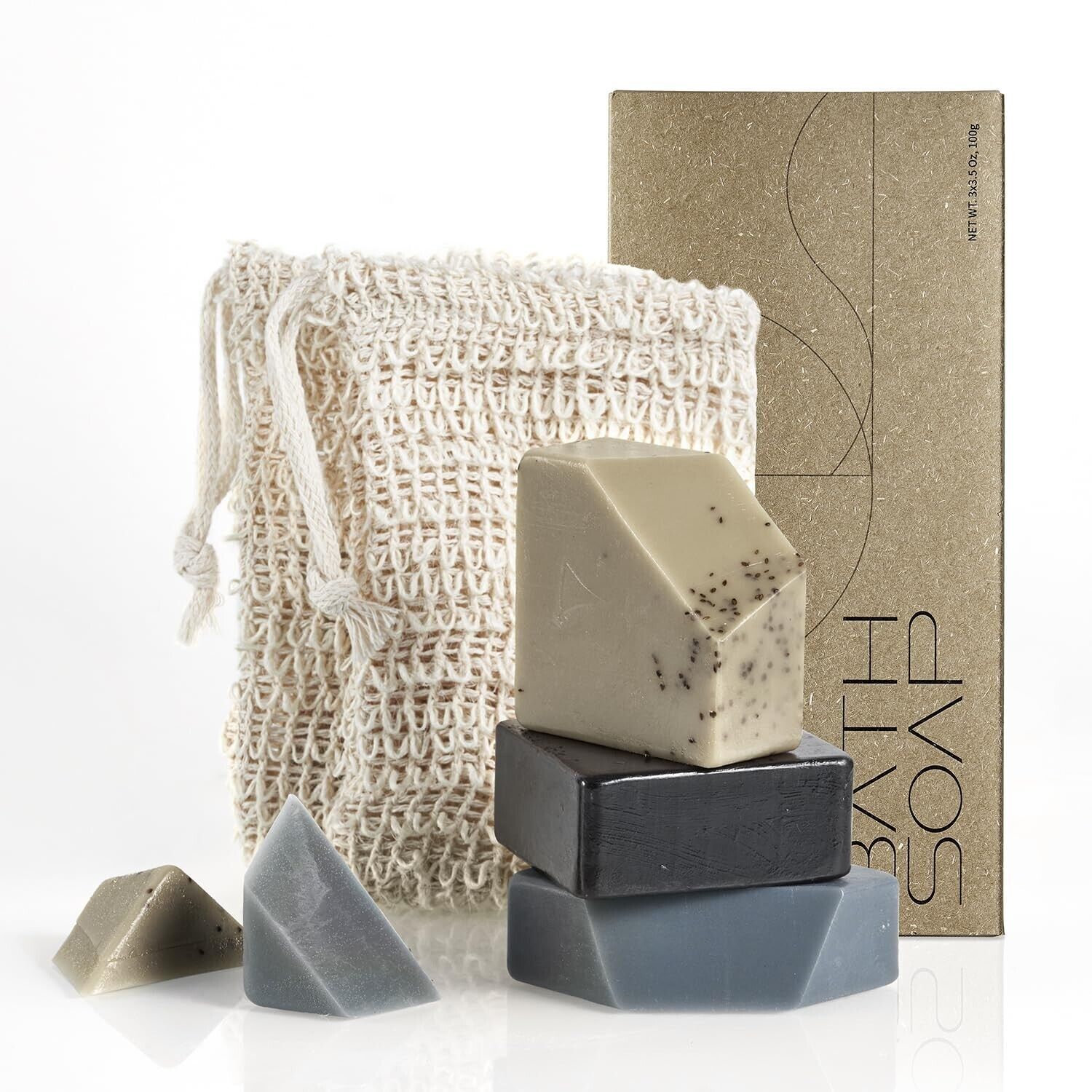 Men’s Natural Bar Soap, Pine, Coffee & Ocean Scent Soaps with 2 Loofah Bags