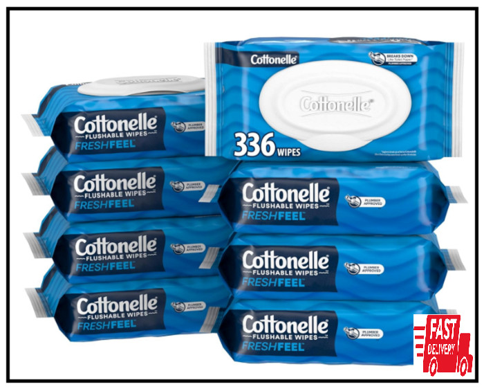 Cottonelle FreshFeel Flushable Wet Wipes for Adults and Kids, 8 Flip-Top Packs
