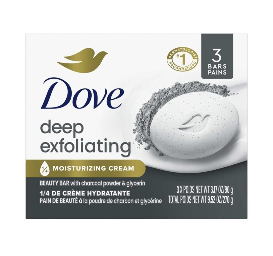 🩶 DOVE (3-BARS) 3.17 Oz. 🪨🫧 ●DEEP EXFOLIATING● Charcoal & Glycerin Bar 🪨🫧.