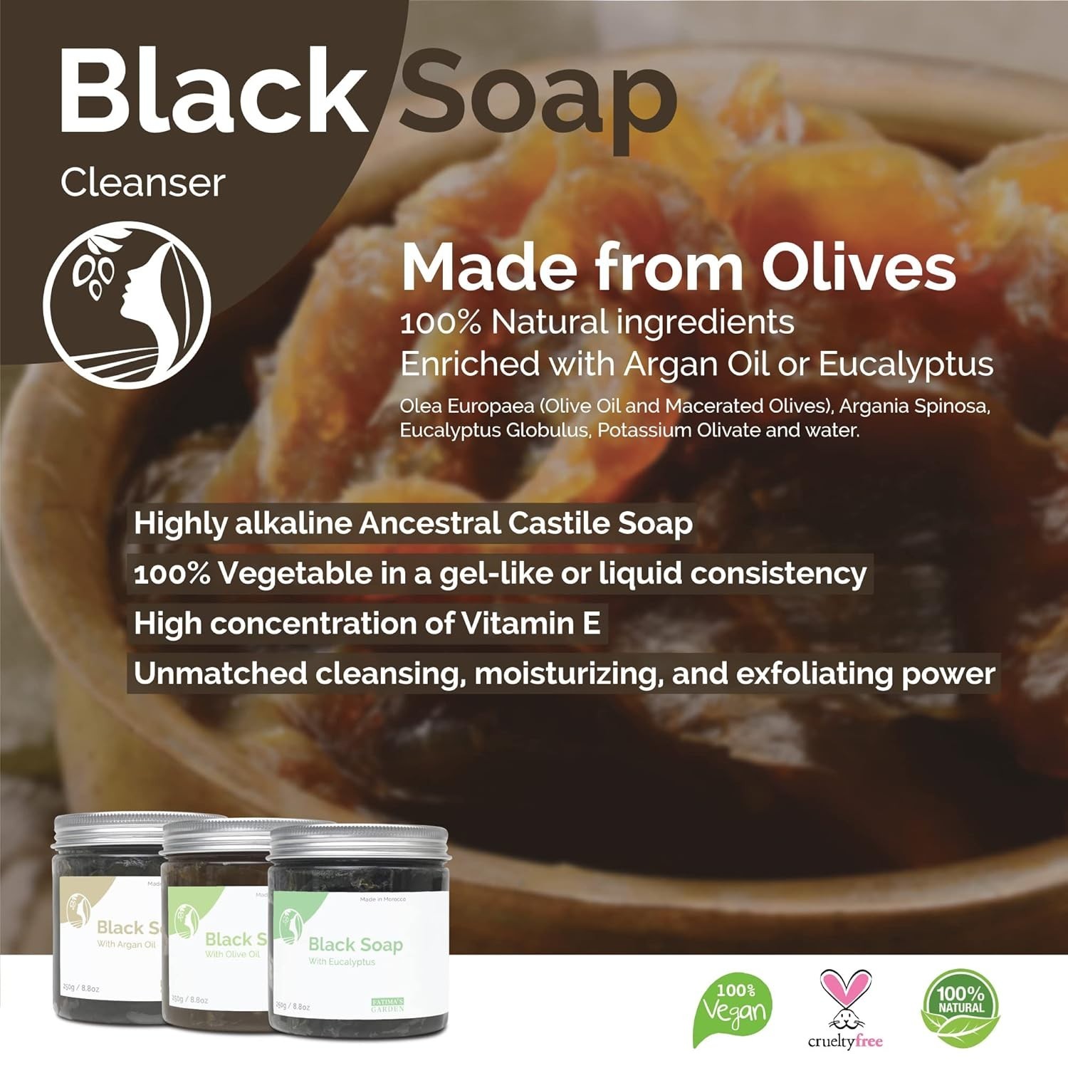 Moroccan Black Soap – Natural Cleanser, 8.8 oz