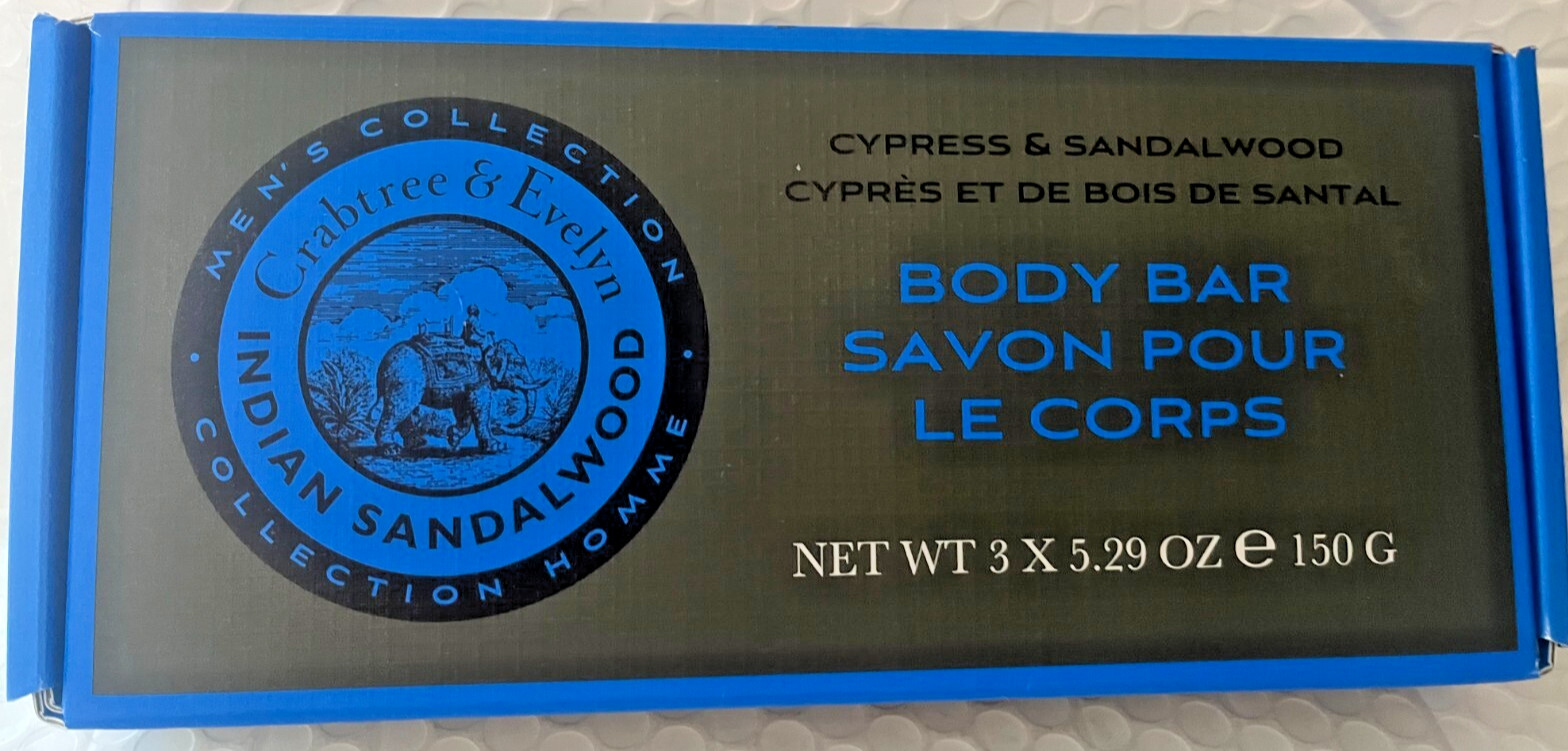 CRABTREE&EVELYN INDIAN SANDALWOOD BODY BAR MEN’S COLLECTION BOX W,3 SOAPS 5.29OZ