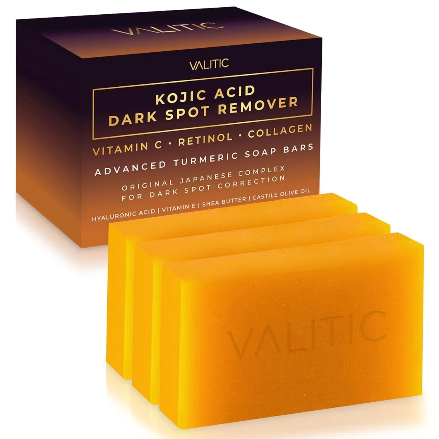 VALITIC Kojic Acid Dark Spot Remover Soap Bars with Vitamin C, Retinol, Collagen
