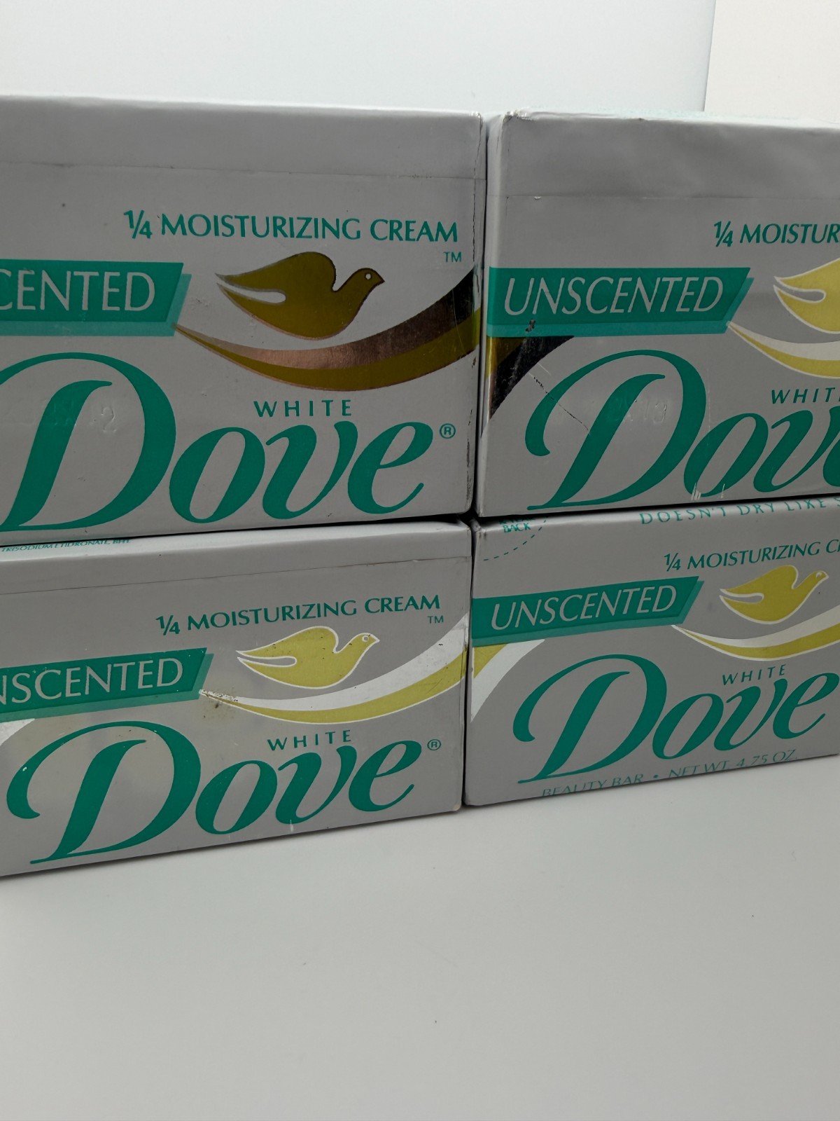 4 Vintage Dove Unscented Soap Bath Bar White 1/4 Moisturizing Cream NOS