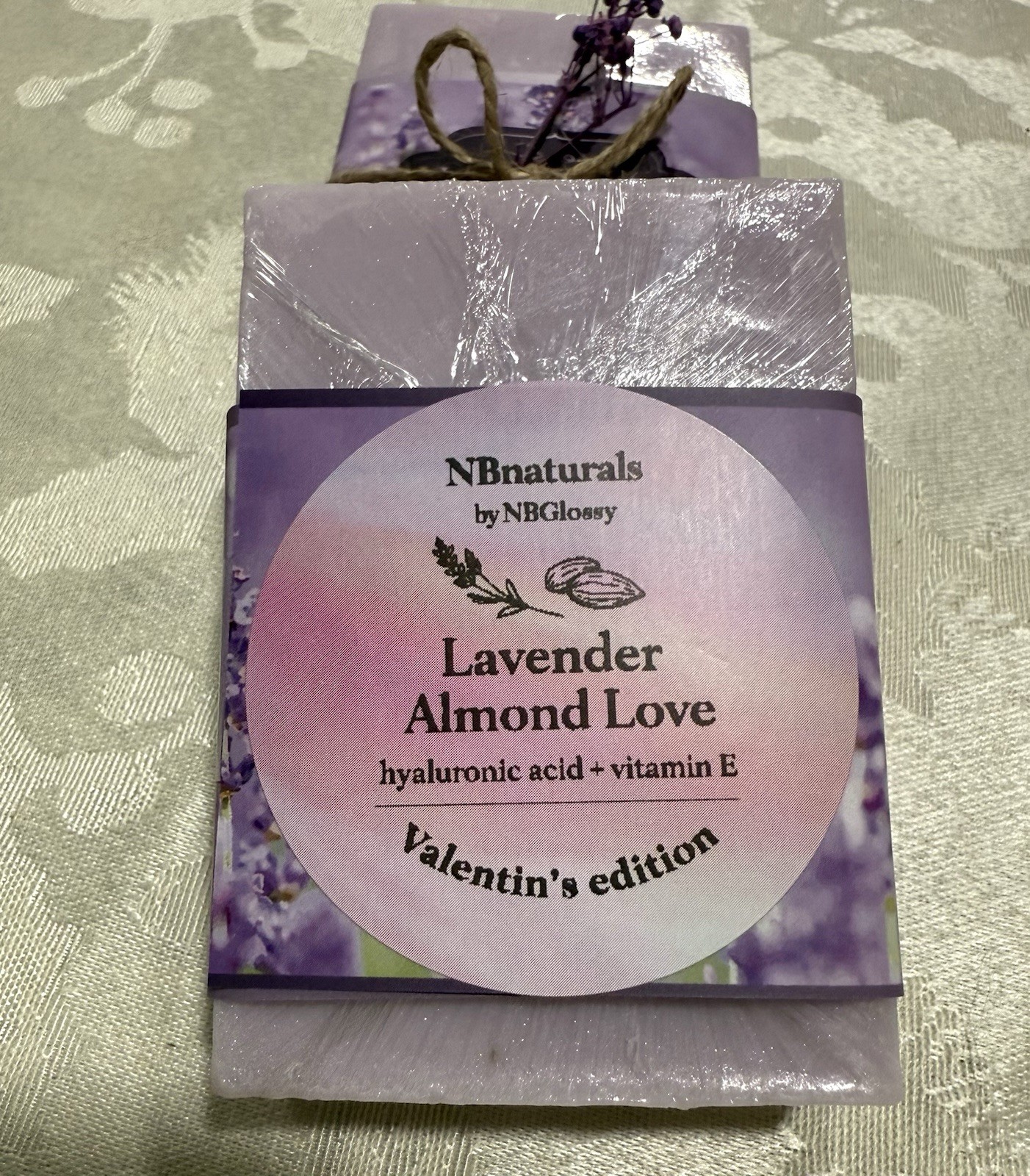 Handmade Lavender Almond Soap with hyaluronic acid, vitamin E.