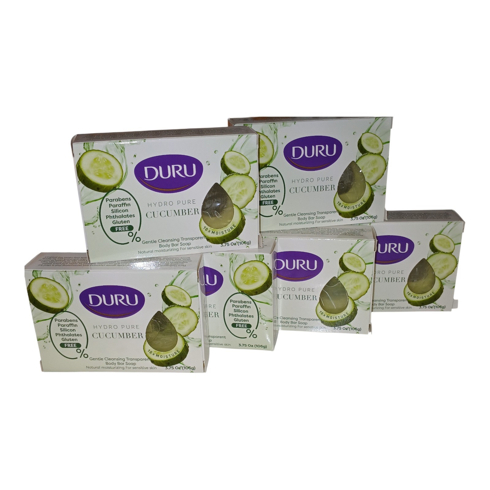 Set Of 6 DURU HYDRO PURE CUCUMBER TRANSPARENT BATH BAR SOAP 3.75oz
