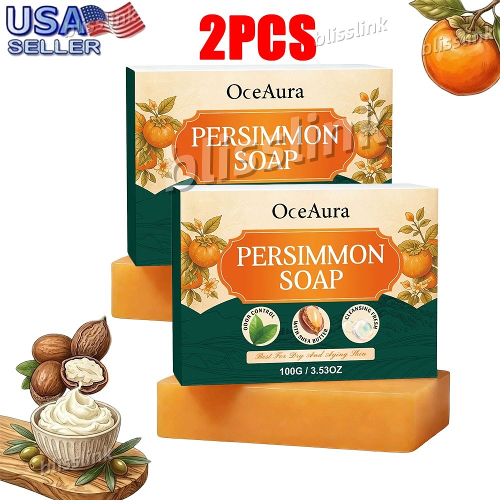 2PCS Swarva Persimmon Soap Bar Body Odor Control Deodorant Soap for Men&Women