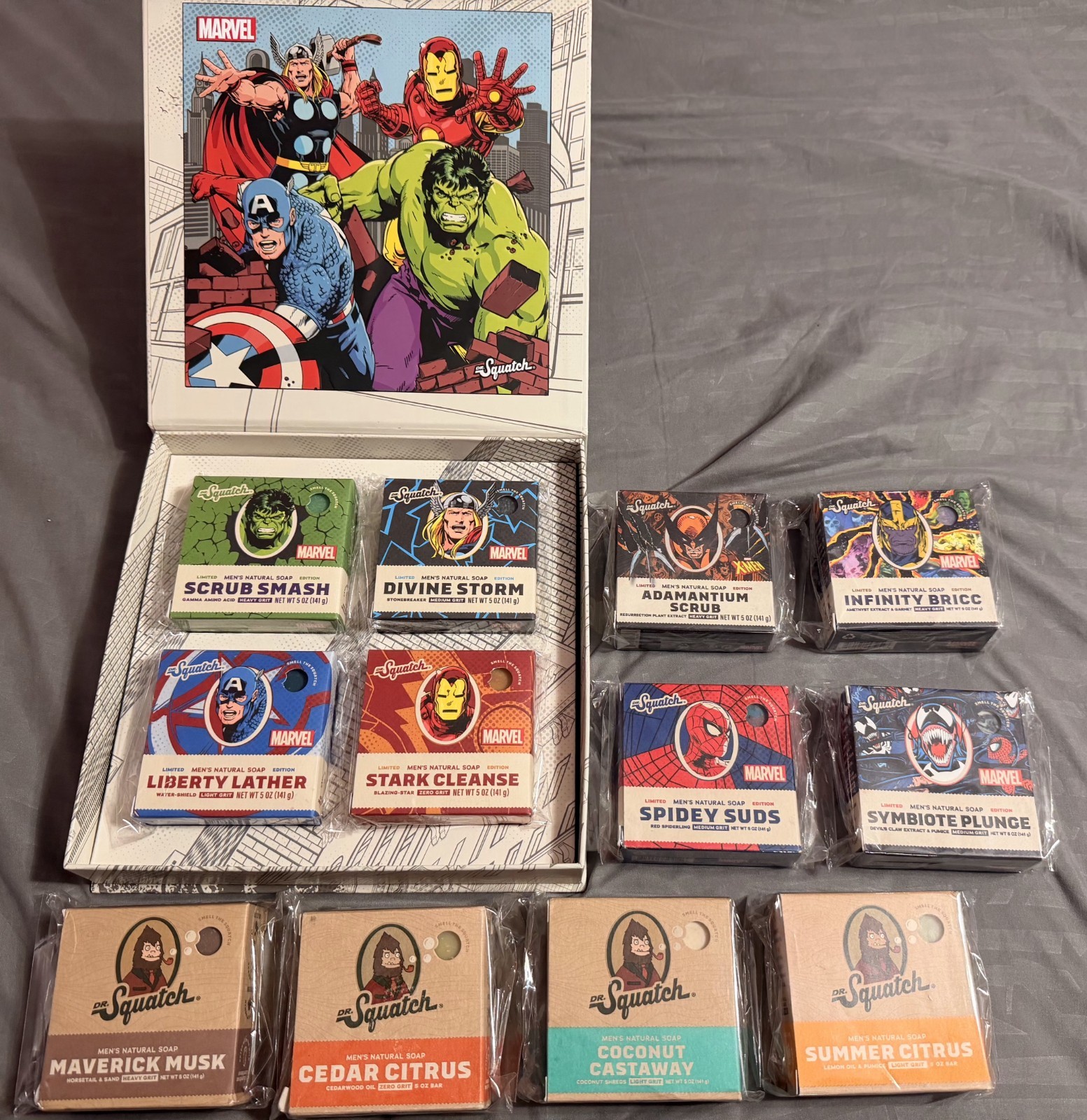 Dr. Squatch Soap Adamantium Scrub Infinity Bricc Avengers Box Set Bundle