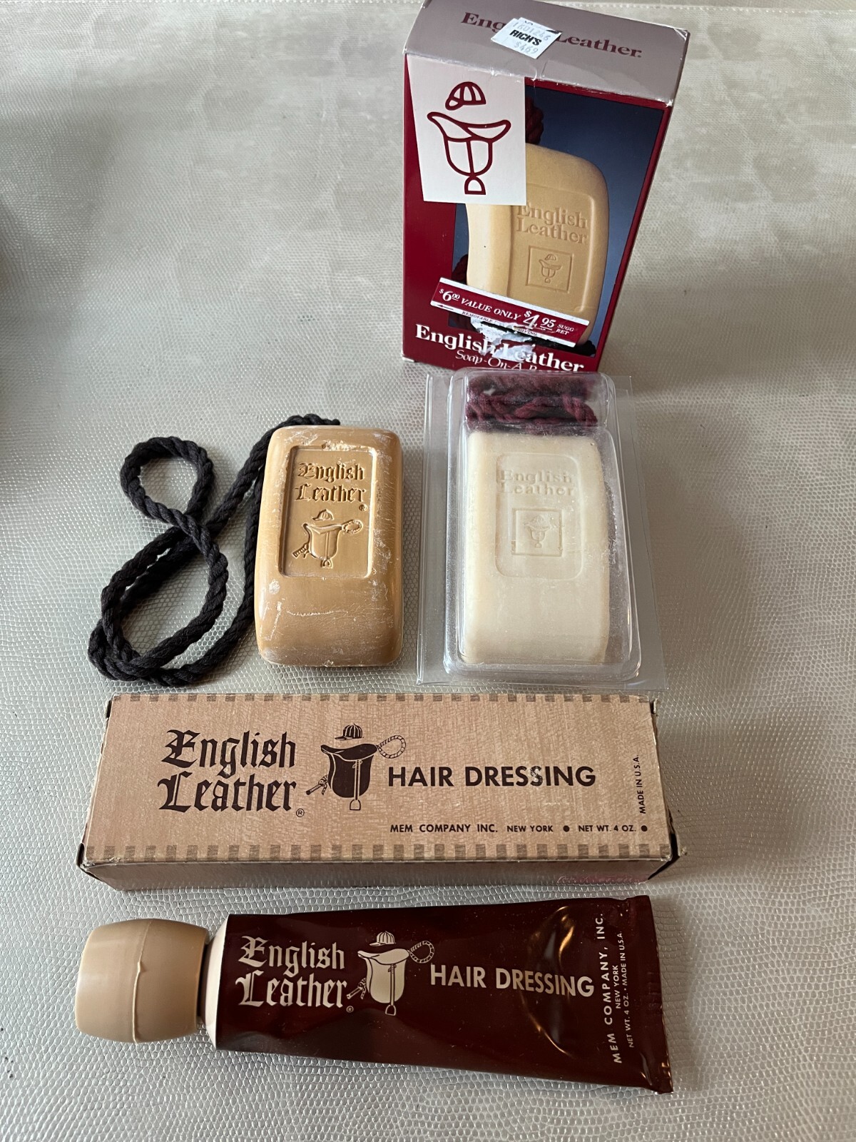 Vintage English Leather Soap on a Rope & Hair Dressing Tube BRAND NEW OLD STOCK